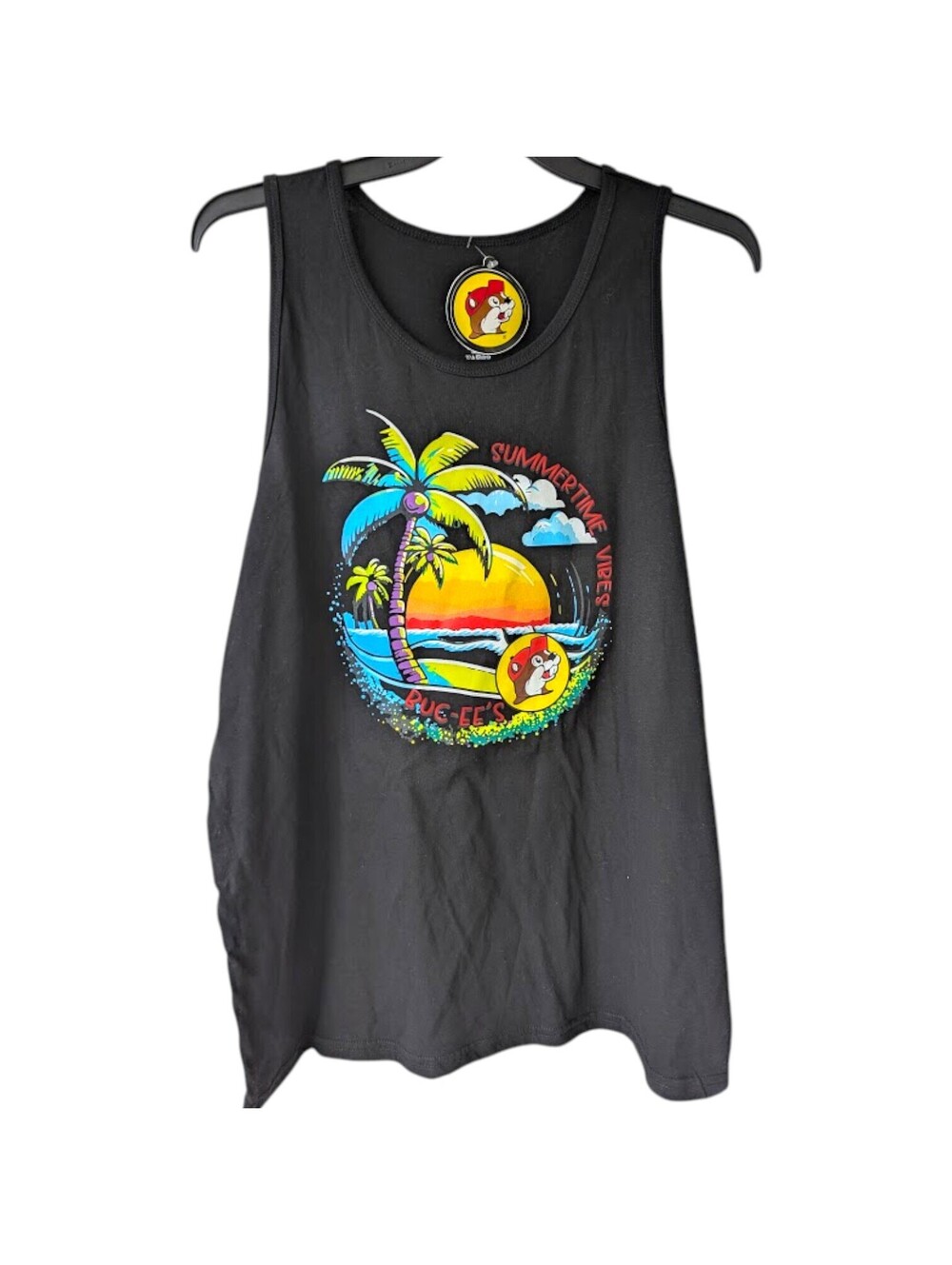 NWT Buc-ee's Mens XL Black Summertime Vibes Sunset Graphic Tank Top 23x30.5